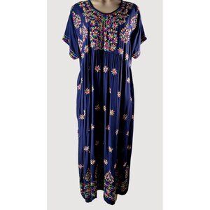 Ganesha Collection Navy Blue Embroidered Dress XXL 100% Viscose India Travel